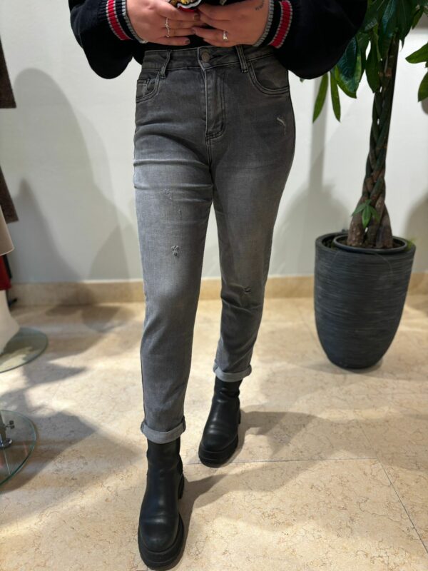 Jeans Mom Fit Cotone Grigio