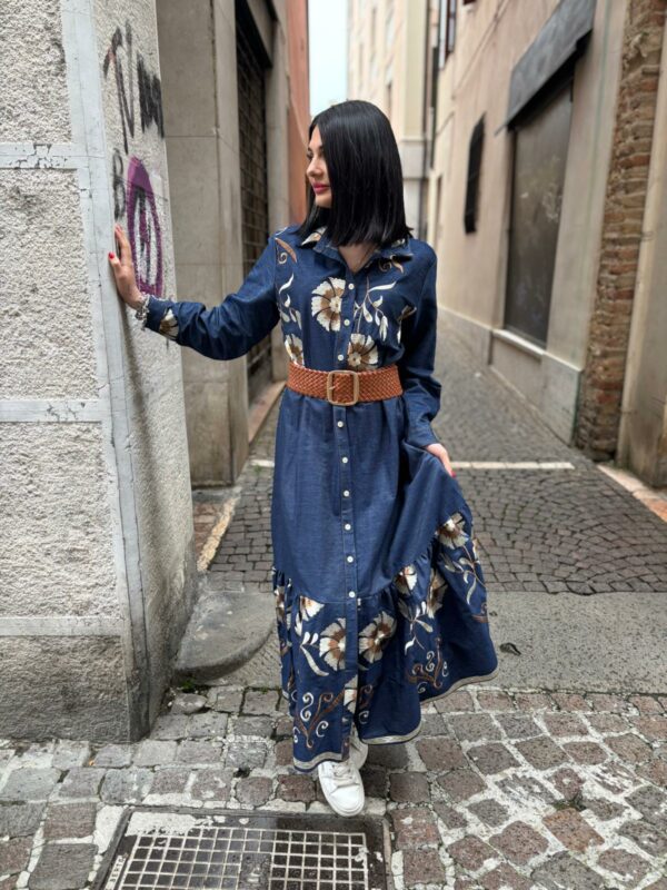 Abito Lungo Jeans Ricamo