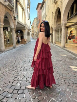 Abito Lungo Collo Americana con Balze - immagine 2
