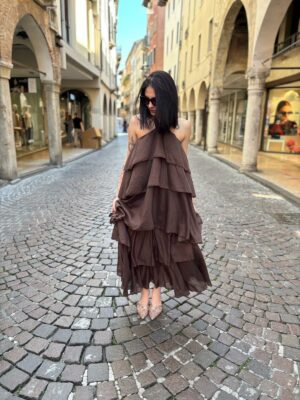 Abito Lungo Collo Americana con Balze - immagine 4