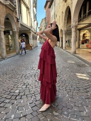 Abito Lungo Collo Americana con Balze - immagine 6