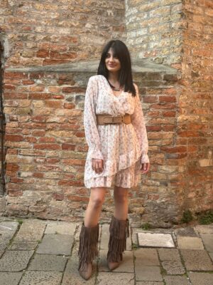 Abito Corto Rosa Fiori Diagonale