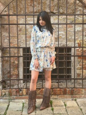 Abito Corto Fiori Azzurro