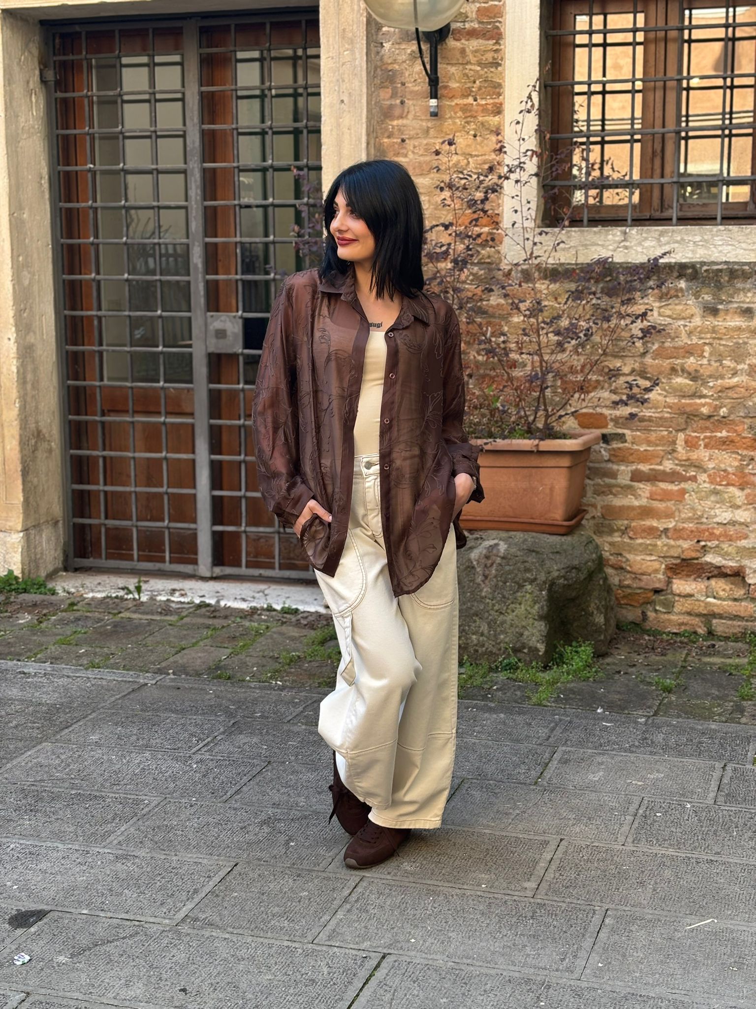 Camicia Tencel Ricamo fiore - immagine 5