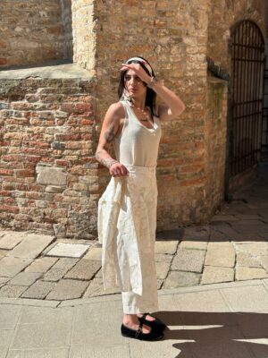 Top spalla larga misto lino